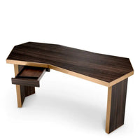 Additional view of Desk Xenon eucalyptus veneer brushed brass finish in dark brown and brushed gold.