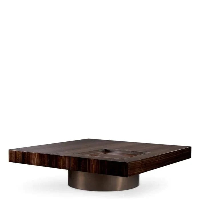 Additional view of Coffee Table Otus Square, featuring brushed bronze finish, wood, metal, and integrated recessed tray.