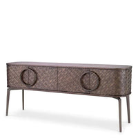 Dresser Nilsson Oak bronze finish, shown in dark brown and bronze with oak veneer, wood, and hinged cabinet doors.