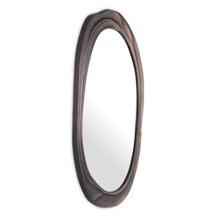 Additional view of Mirror Karma in antique bronze and dark brown, featuring distressed and wall-mounting.