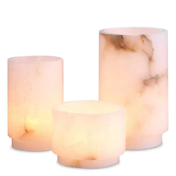 Tealight holder Leonidas, shown in warm white and cream with alabaster and open top tealight cavities.