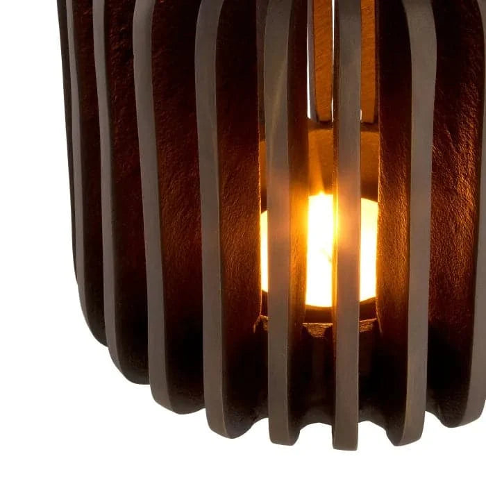 Additional view of Candle Holder Lapidos, featuring matte finish, wood, metal, and open slatted cage for tealight.