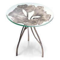Alternate view of Side Table Poseidon, featuring textured finish, glass, cast metal, and round glass tabletop.