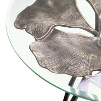 Additional view of Side Table Poseidon in silver and clear, featuring textured finish and round glass tabletop.