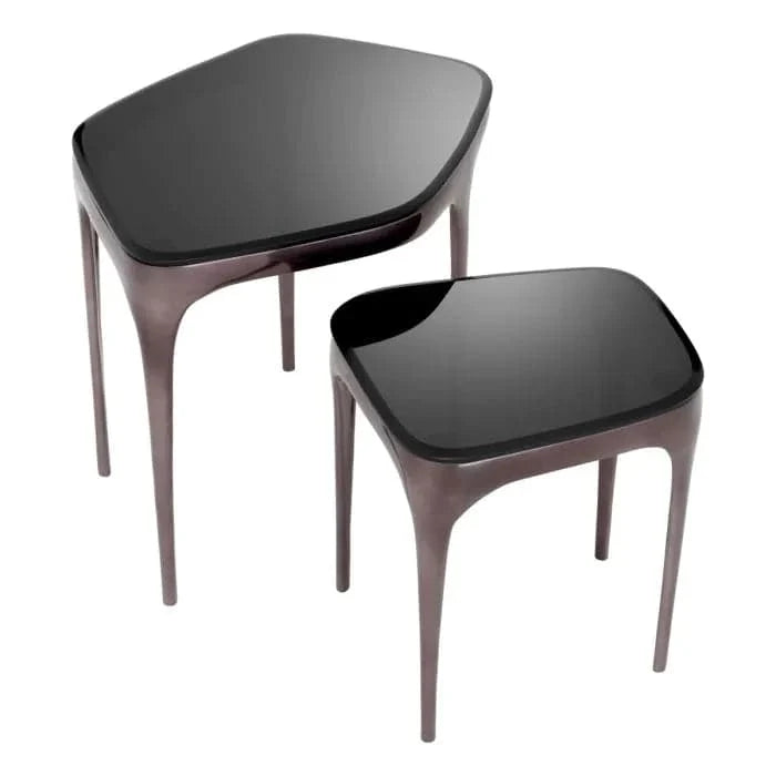 Alternate view of Side Table Deacon, featuring glossy finish, glass, metal, and nesting capability.