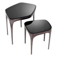 Alternate view of Side Table Deacon, featuring glossy finish, glass, metal, and nesting capability.