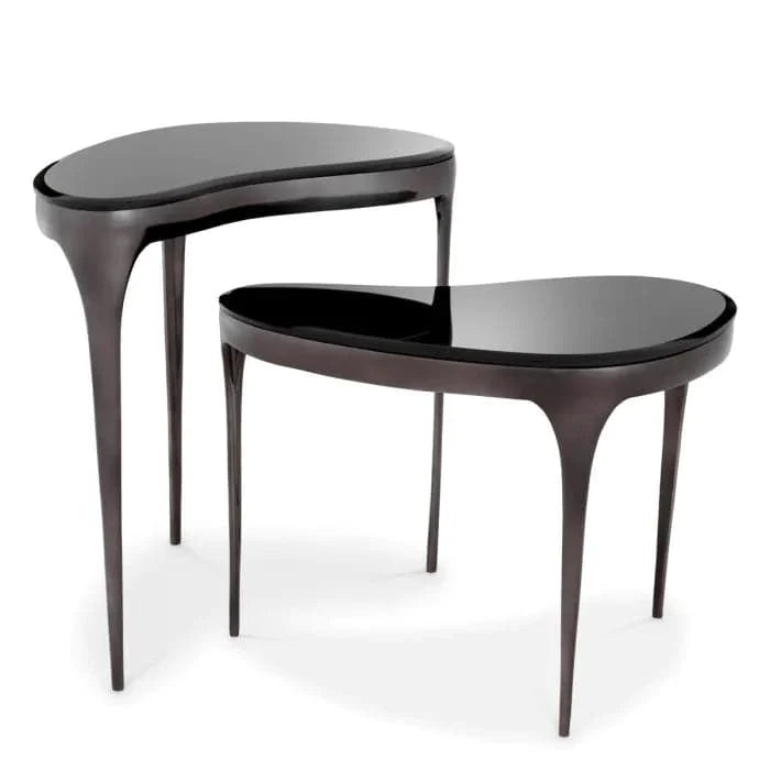 Side Table Zena, shown in black and dark bronze with metal, glass, and nesting pair of two heights.