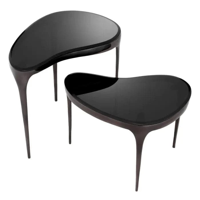 Alternate view of Side Table Zena, featuring high-gloss finish, metal, glass, and nesting pair of two heights.