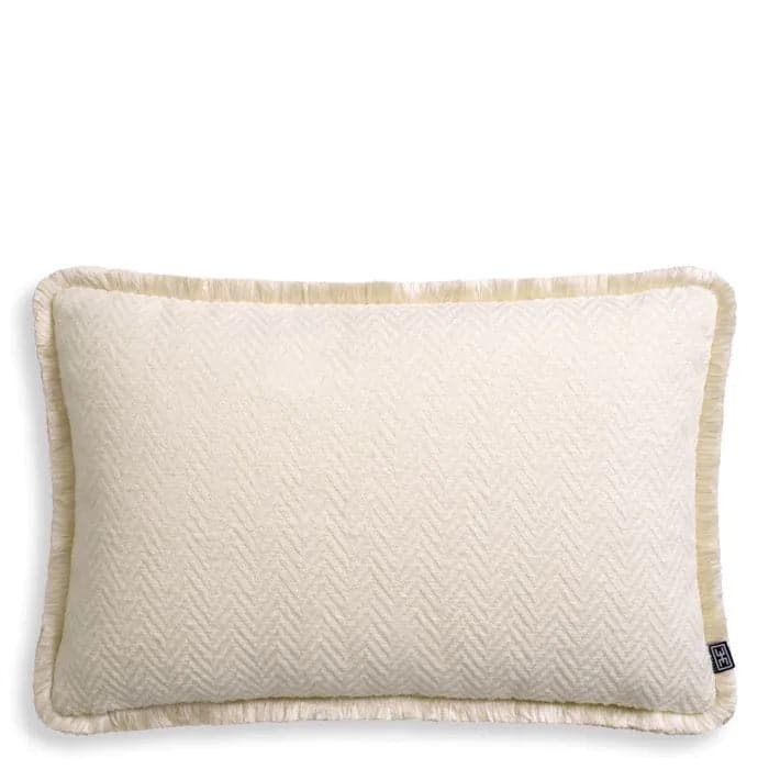 Alternate view of Cushion Kauai Rectangular, featuring textured finish, linen, velvet, and shaggy fringe trim.