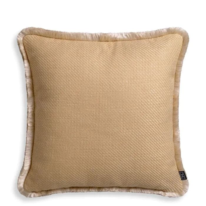 Cushion Cancan, shown in gold and mauve with textile, viscose, and fringed border.