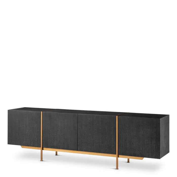 Dresser Bazilian charcoal grey oak veneer, shown in charcoal grey and near-black with oak veneer and brass metal.