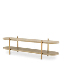 Cabinet Scario washed oak veneer, shown in light oak and beige with oak veneer, wood, and two open elongated shelves.