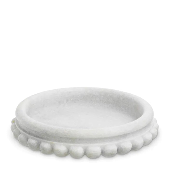 Additional view of Bowl Yerba white marble in white and light gray, featuring polished finish and shallow open basin.