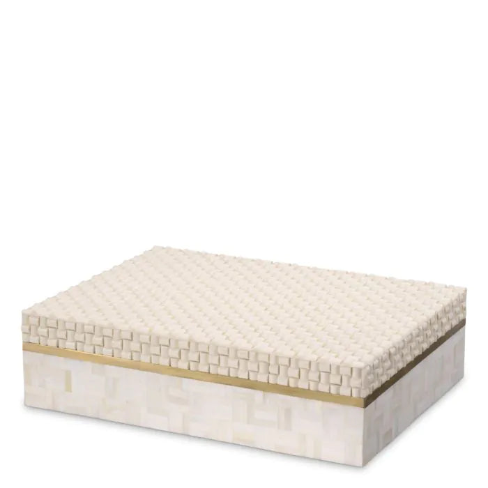 Box Seaside L white cream, shown in cream and ivory with resin, metal, and removable lid.