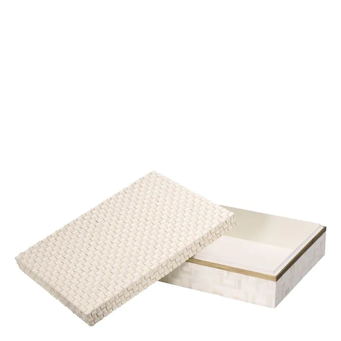 Additional view of Box Seaside L white cream in cream and ivory, featuring raised basketweave texture and removable lid.