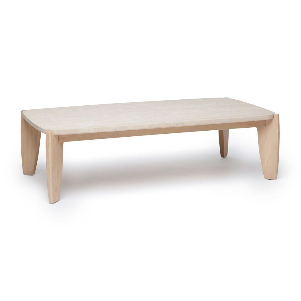 Rocco Cocktail, shown in beige and cream with travertine, wood, and low cocktail height.
