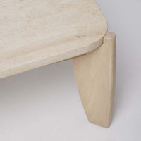 Alternate view of Rocco Cocktail, featuring honed stone finish, travertine, wood, and low cocktail height.