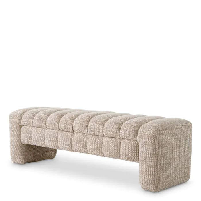 Bench Taranto skyward sand, shown in beige and sand with woven upholstery fabric and textile.