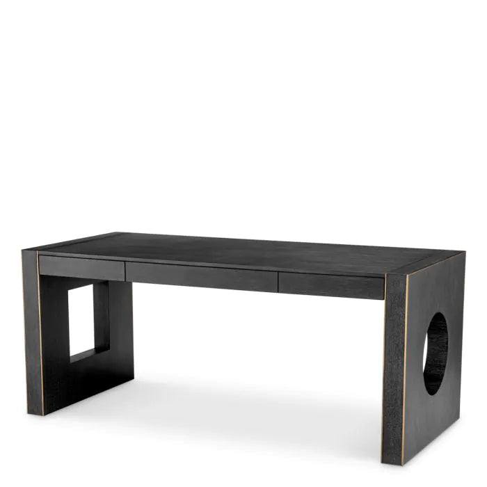 Desk Rovigo charcoal grey oak veneer, shown in charcoal grey and black with oak veneer and wood.