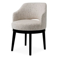 Dining Chair Sofia seashell off-white, shown in off-white and cream with bouclé fabric, wood, and fixed continuous low arms.