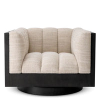 Additional view of Swivel Chair Davide skyward sand in beige and black, featuring textured weave finish and a swivel base.