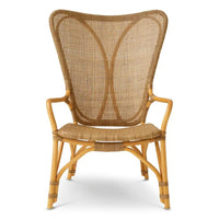 Additional view of Chair Colony honey finish in honey and natural tan, featuring fixed arms.