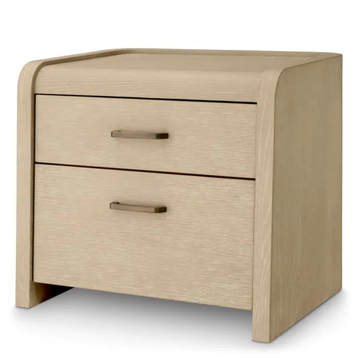 Nightstand Joane washed oak veneer, shown in light washed oak and warm beige with oak veneer and wood.