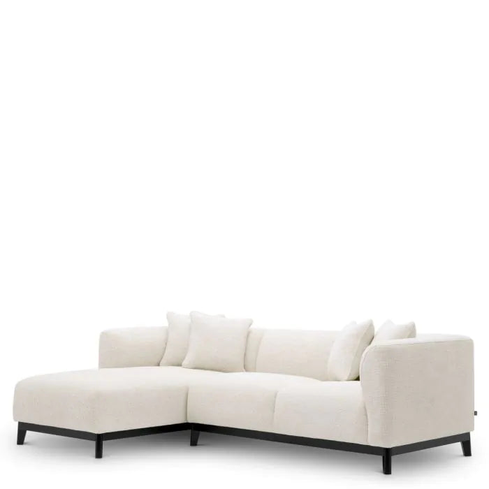 Sofa Corso Lounge left lyssa off-white, shown in off-white and ivory with textured woven fabric and wood.