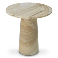 Side Table Terry onyx, shown in cream and beige with onyx, natural stone, and a pedestal base.