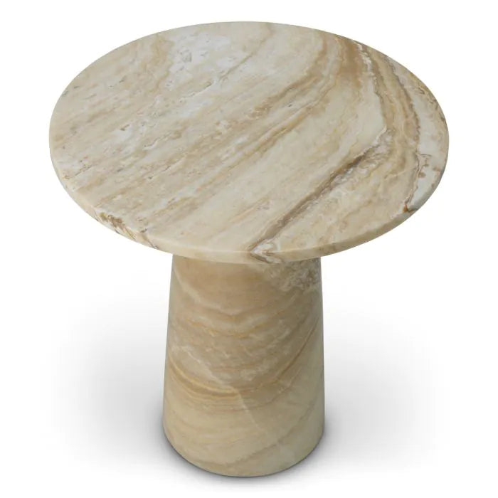 Additional view of Side Table Terry onyx in cream and beige, featuring polished finish and a pedestal base.