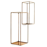 Wall Rack Deco rectangular vintage brass finish set of 2, shown in antique brass and warm gold with metal and frosted glass.