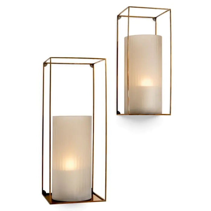 Additional view of Wall Rack Deco rectangular vintage brass finish set of 2 in antique brass and warm gold.