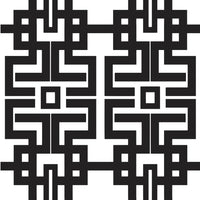 Aztec Wallpaper, shown in black and white with paper, linen, and continuous wallcovering pattern.