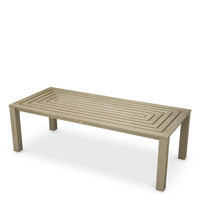 Alternate view of Outdoor Dining Table Vistamar Aged Teak in light beige and taupe.