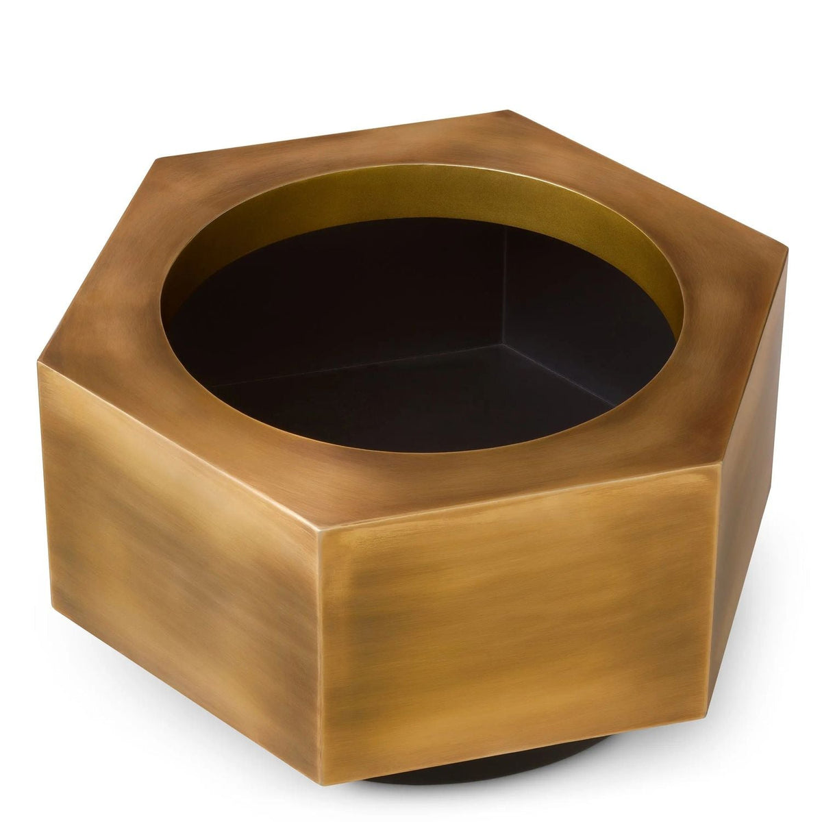 Additional view of Planter Montura Low Vintage Brass Finish in brushed brass gold and black.