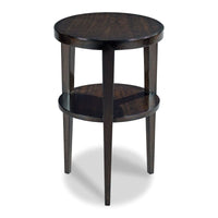 Salta Martini Table, shown in dark brown and espresso with wood and integrated lower circular shelf.