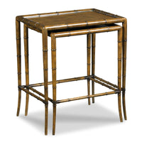 Linwood Nest of Tables, shown in warm hazelnut brown and medium amber wood with wood and prima vera veneer.