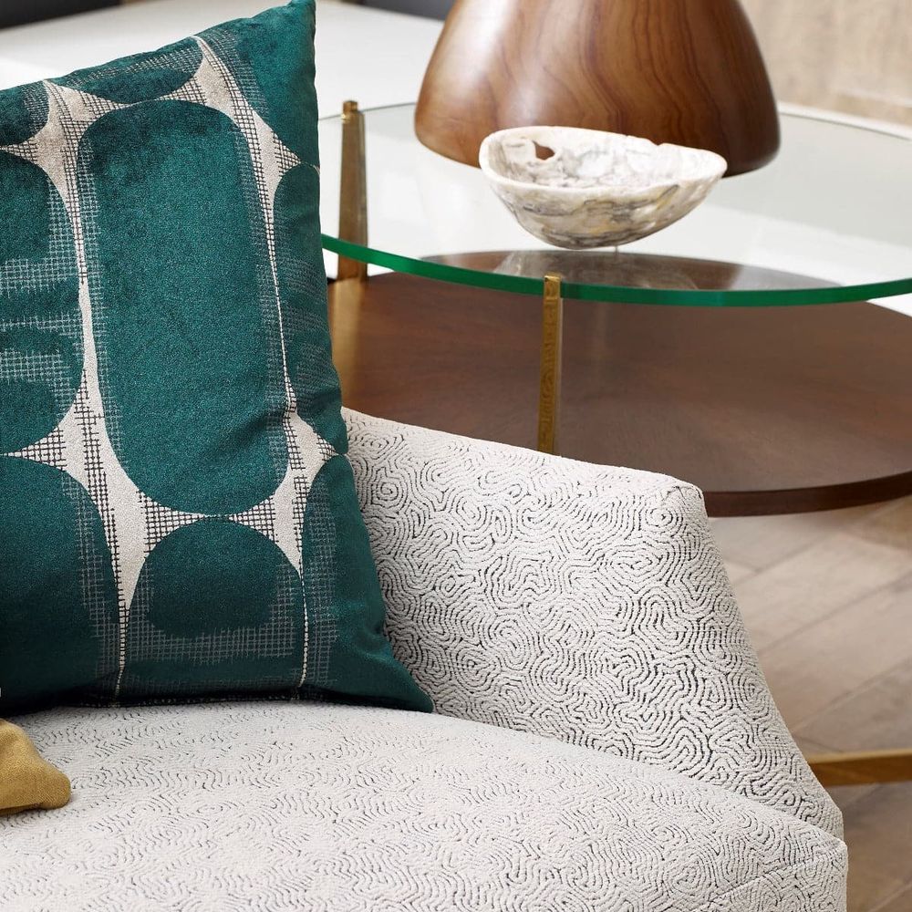Additional view of La Scala Side Table in warm brass gold and medium walnut brown.