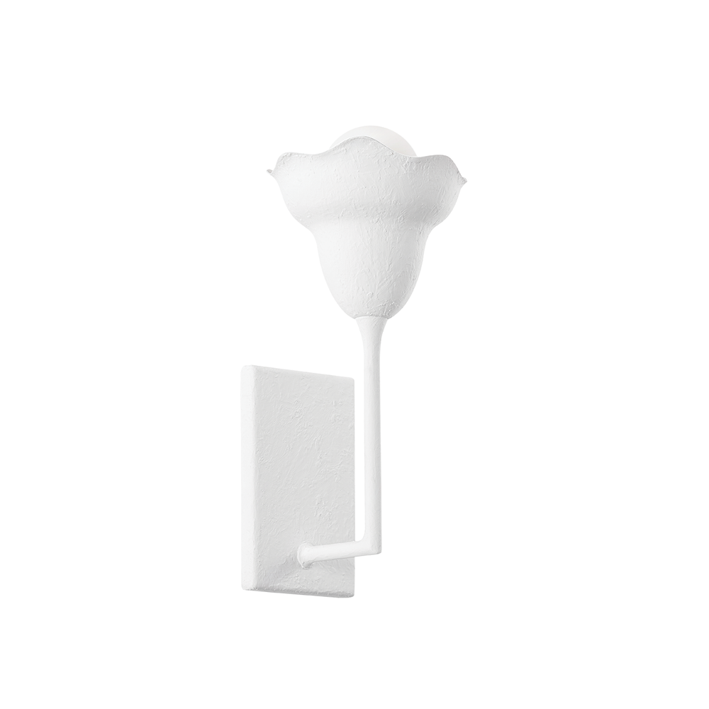 Alora Wall Sconce, shown in white with metal, glass, and a wall-mounting backplate.