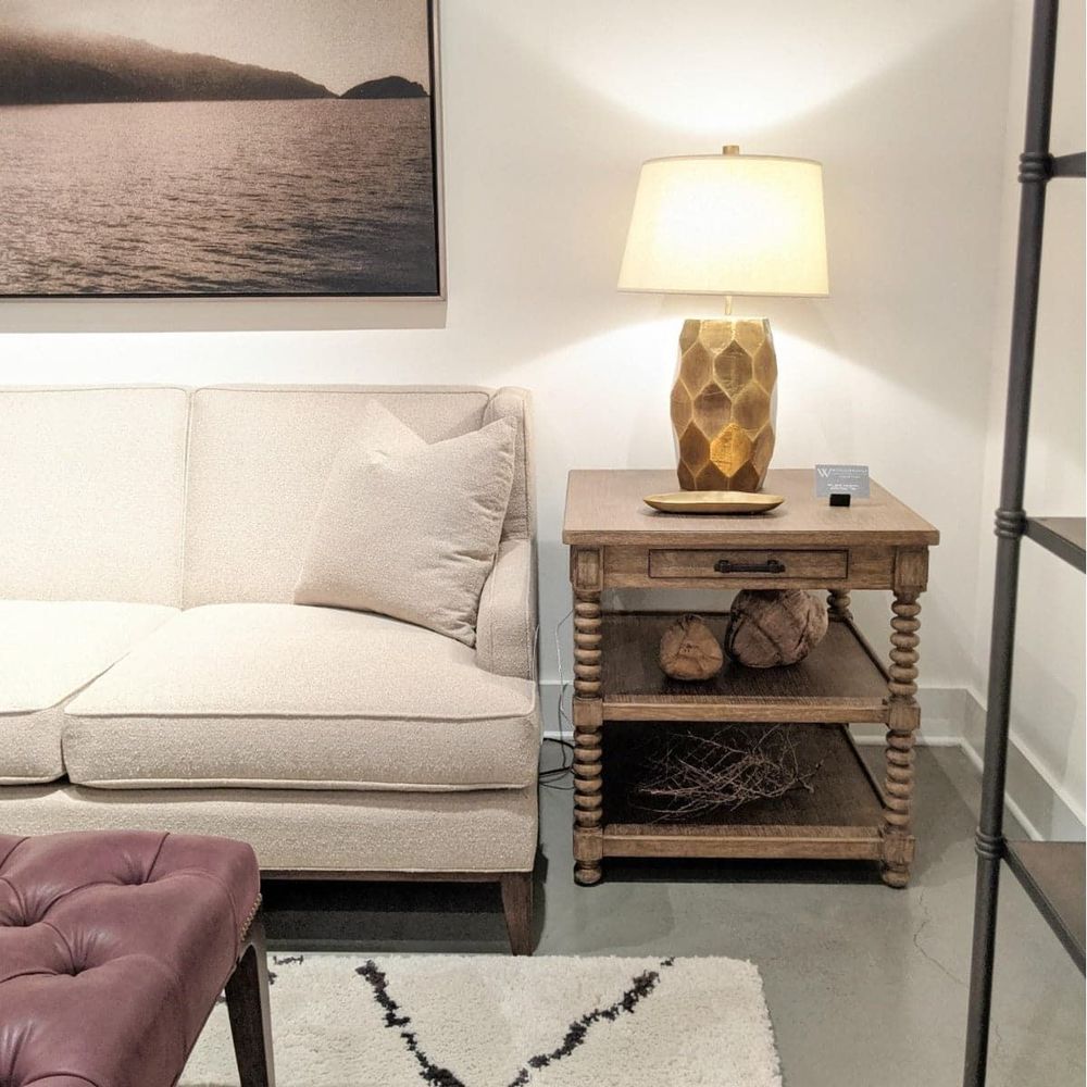 Additional view of Colter Side Table in weathered taupe and light gray-brown.