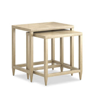 Louis Nest of Tables, shown in light beige and warm taupe with wood, sycamore veneer, and nesting two-table set.