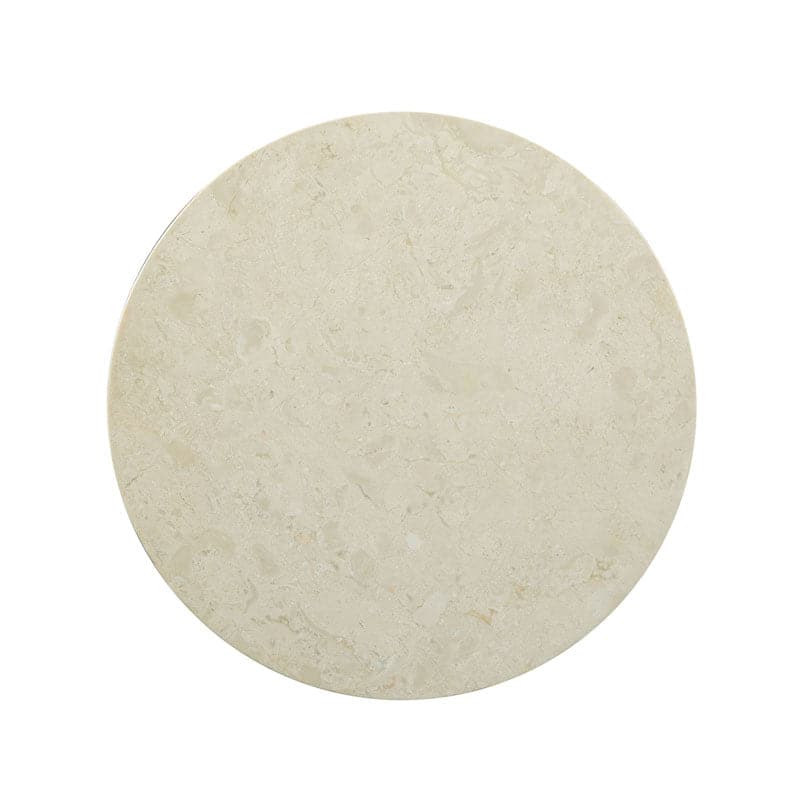 Additional view of Carmen Drink Table in cream and gold, featuring honed stone finish and a compact round drink surface.