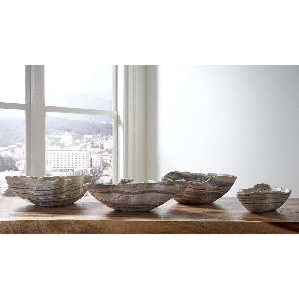 Additional view of Orion Onyx Bowl in beige and cream, featuring polished finish and open shallow vessel.