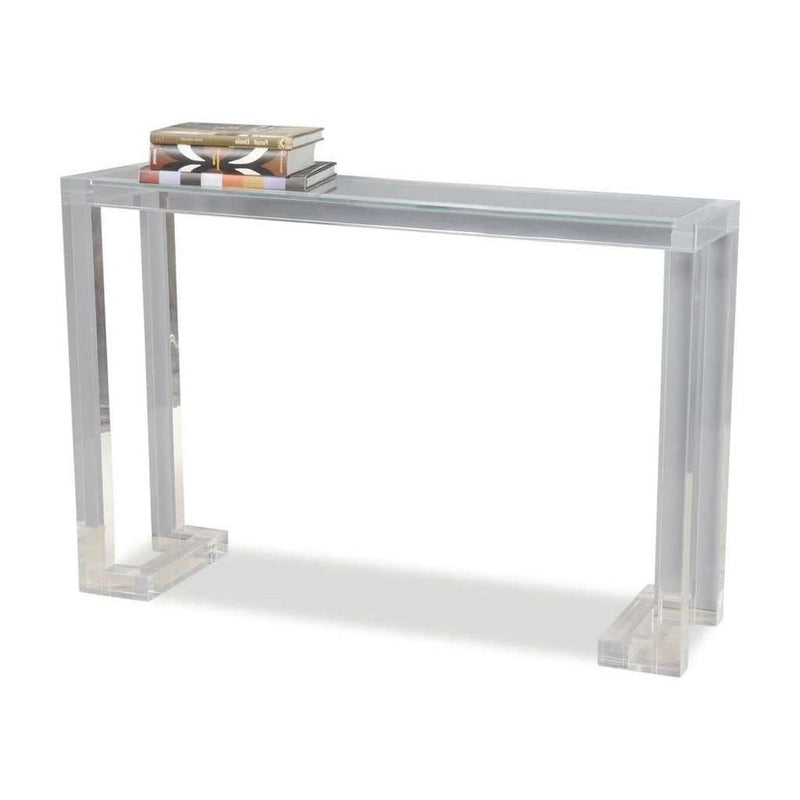 Alternate view of Ava Console Table, featuring polished finish, acrylic, glass, and narrow console profile.
