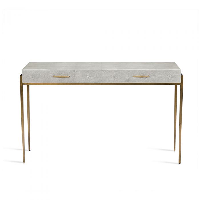 Alternate view of Morand Desk / Console in light gray and warm gray.
