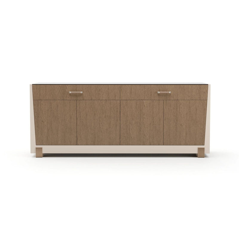 Counter Balance Sideboard 80, shown in light oak brown and warm beige with wood veneer and painted wood.