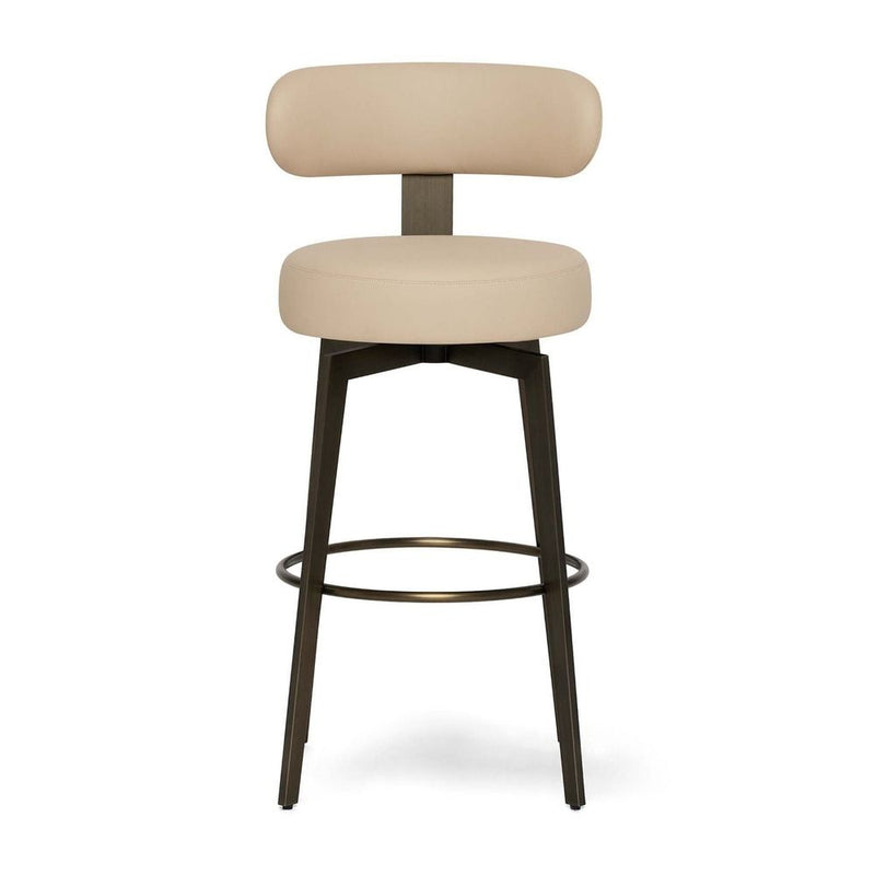 Clermont Bar, shown in cream and beige with vegan leather, metal, and a swivel base.