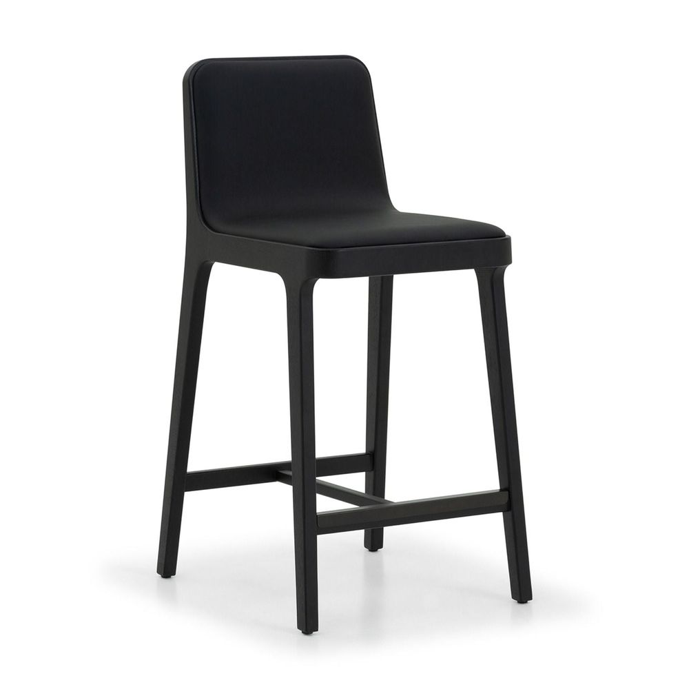 Alternate view of Florent Counter Stool, featuring matte finish, vegan leather, wood, and fixed four-leg base.