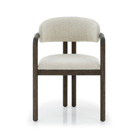 Fowler Dining Chair, shown in ivory and dark brown with wood, fabric, and fixed arms.
