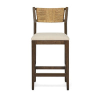 Colony Counter Stool, shown in dark brown and natural tan with wood, woven rope, and a counter-height seat.